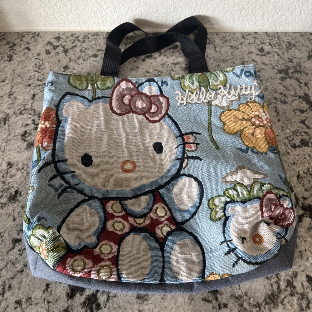 Vintage Y2K Hello Kitty Large Tote Bag Zipper Multicolor
